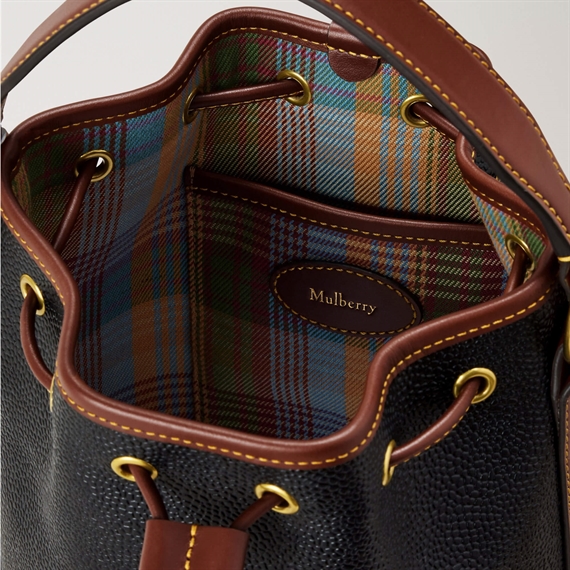 Mulberry Small Buckled Bucket Scotchgrain Black Cognac